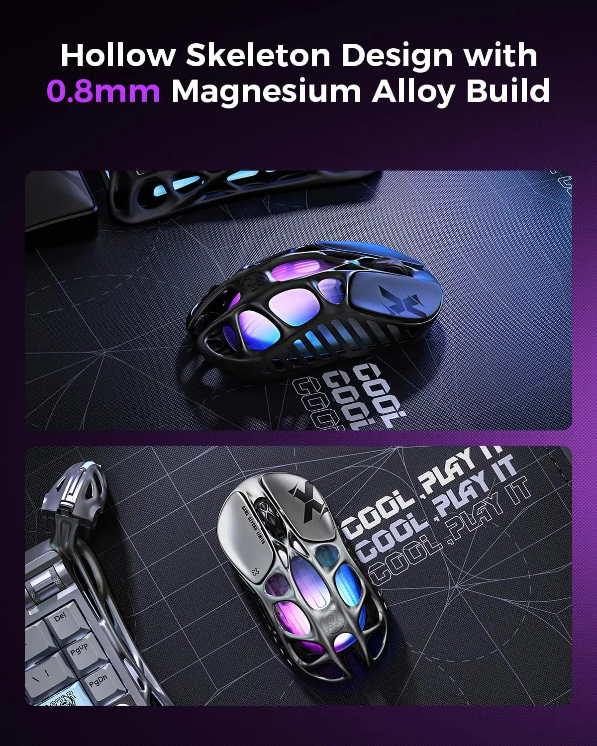 GravaStar Mercury X Wireless Gaming Mouse – 32,000 DPI PAW 3950 Sensor, 1000Hz Polling Rate, Only 49g, Magnesium Alloy Hollow Frame