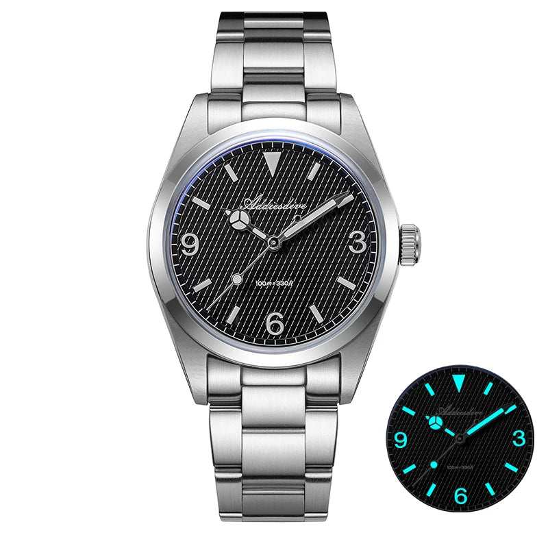 ADDIESDIVE New Men's Analog Watch Bubble Mirror Glass 100m Luminous Men's Quartz Watches with Stainless Steel Bracelet AD2096