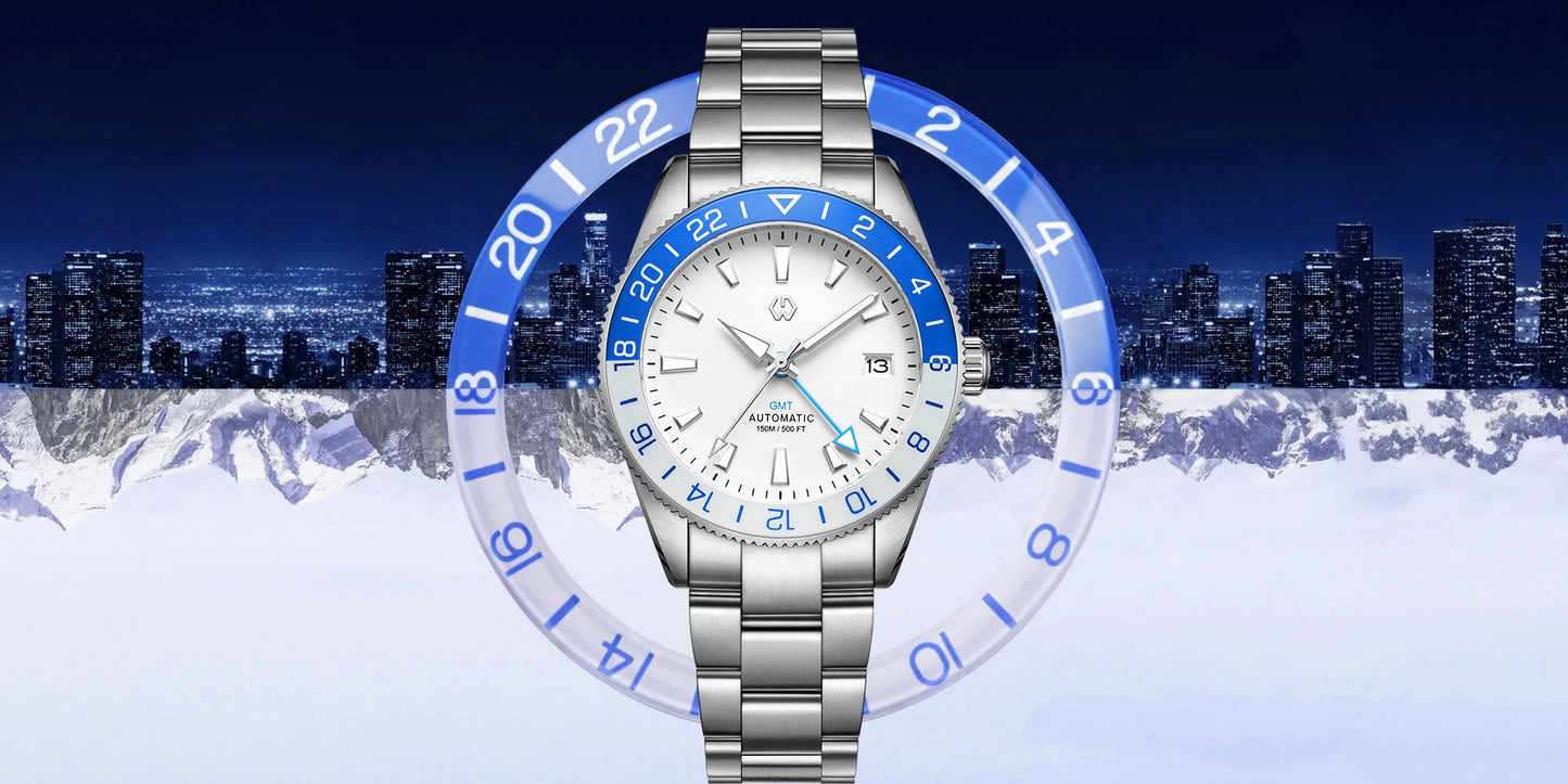 WISHDOIT 2025 New NH34 Men's Sports Automatic Mechanical GMT Sapphire Stainless Steel Waterproof 15 ATM With Rubber Strap