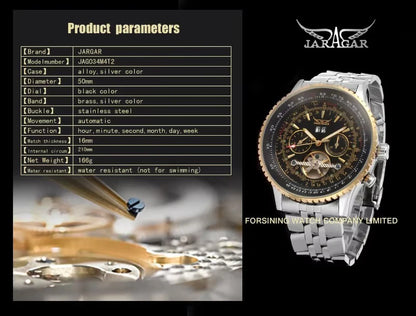 Jaragar 50MM Automatic Mechanical Watch for Men, Multifunctional, Date Month Week Display, 3ATM Waterproof, Business Casual Style