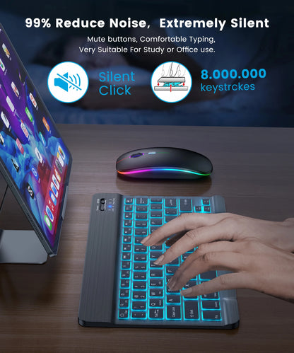 Mini-Bluetooth-Tastatur RGB kabellose Tastatur 10 Zoll beleuchtete Tastatur mit Hintergrundbeleuchtung Touchpad-Tastatur für iOS Android Windows iPad