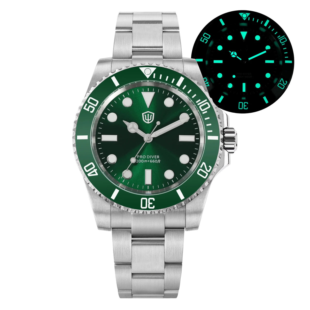 Watchdives WD1680Q V2 Green Dial Quartz Watches VH31 Sweep Second Movement Sapphire 200M Waterproof Stainless Steel Wristwatch