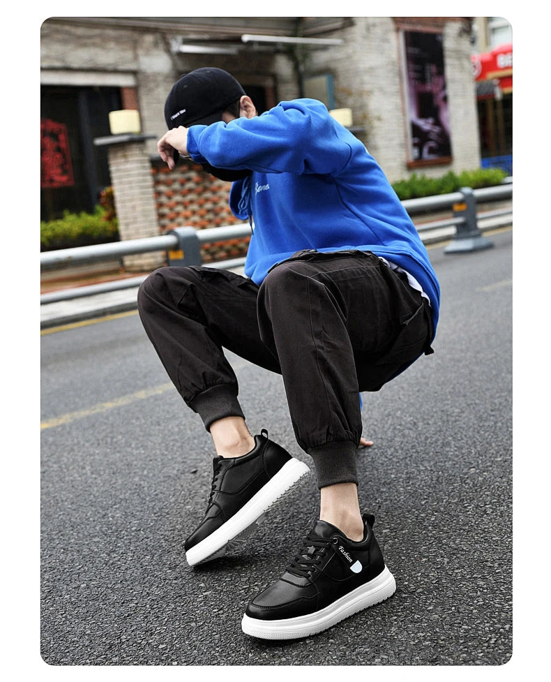 Big Size Lift Men Sneakers Elevator Shoes Heightening Height Increase Insole 7-8CM High Heels Shoes Genuine Leather Sport Shoes