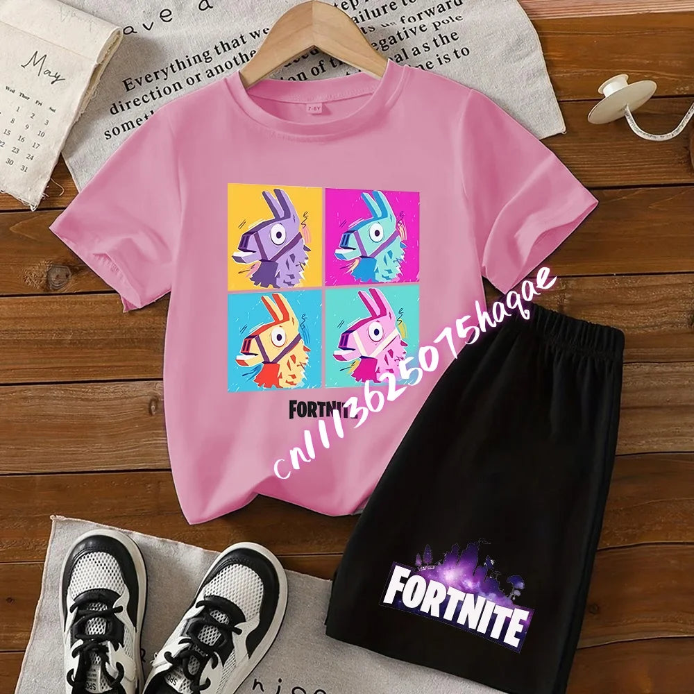 Fortnite T-shirt and Shorts for Boys and Girls Tee Pants Set Summer 2pcs Children Clothing Tops T-shirts Fortnite Print Tees Gift
