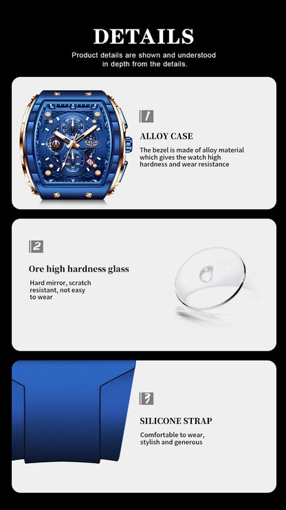 LIGE Herren-Armbanduhr, modisch, luxuriös, wasserdicht, Silikonarmband, Quarz, leuchtend, sportlich, automatisches Datum, Chronograph, schlichtes Design
