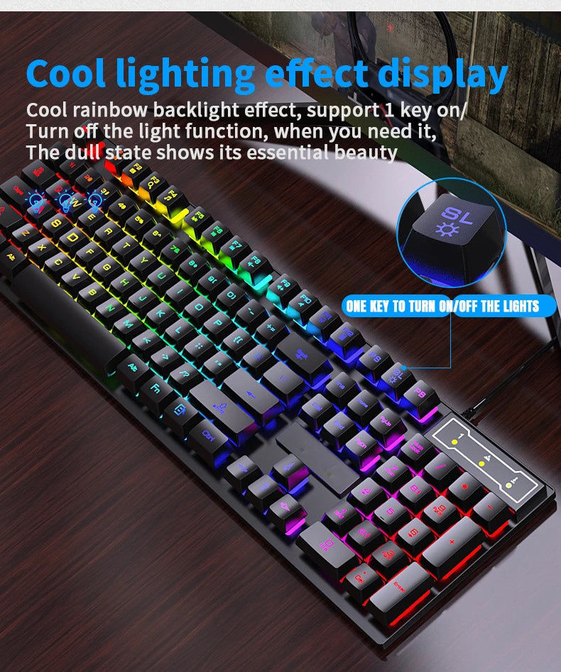 104 Keys Wired Keyboard with RGB Backlit Breathing Light Gaming Ergonomic Keyboard and Mouse Set for Computer Laptop Gamer Office