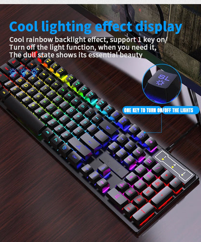 104 Keys Wired Keyboard with RGB Backlit Breathing Light Gaming Ergonomic Keyboard and Mouse Set for Computer Laptop Gamer Office