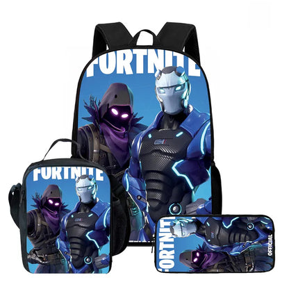 Fortnite Cartoon 3pcs Backpack Set for Boys Girls Unisex Including School Bag Lunch Bag Pencil Case Suitable for ages 5-8