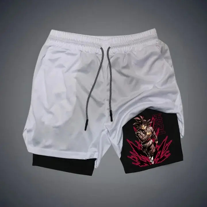 Produit gaming premium Fraquane, Dragon Ball Printed Men's Shorts Summer Women's Sports Compression Gym Shorts Double-Layer 2-in-1 Pant Quick-Drying Beach Shorts, produits de luxe, nouvelle génération, équipement gamer