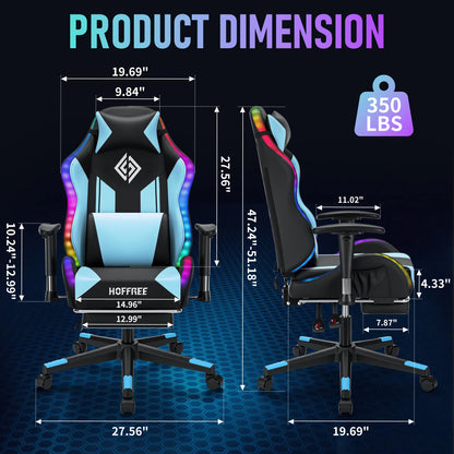 250Lbs Load LED Gaming Chair for Children 8-15 Years, Adjustable Gamer Chair with LED Lighting, Footrest & Lumbar Support