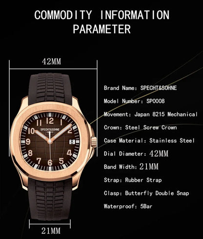 Specht&Sohne 40MM Men's Watches Mechanical Watch Japan Miyota 8215 Movt Rose Gold Stainless Steel Classic 5167 Watch Waterproof