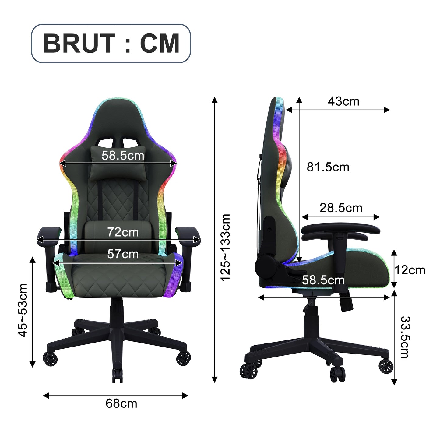Gaming Chair, Ergonomic Gaming Chair with LED, Adjustable Computer Chair for Teenagers, Lumbar Cushion, Gamer Chair, Black
