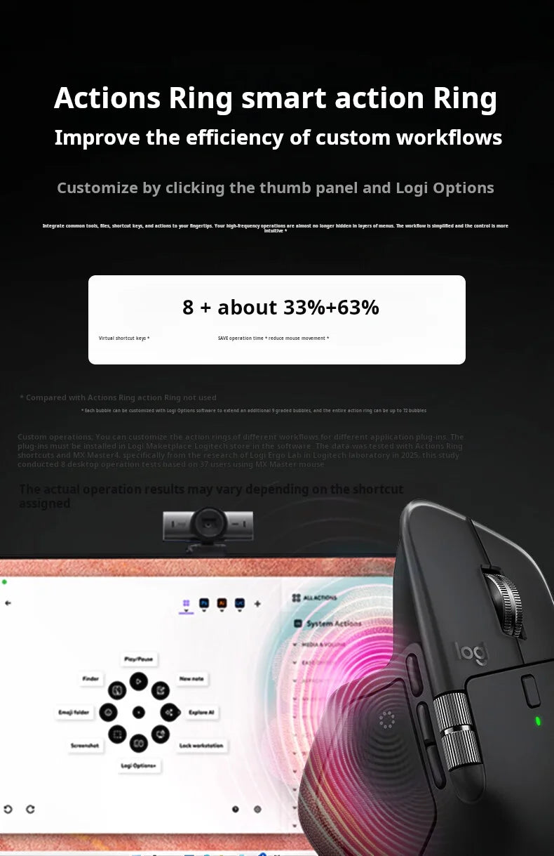 Ratón inalámbrico Bluetooth ergonómico Logitech MX Master 4 con retroalimentación háptica, anillo de acciones, MagSpeed, 8000 DPI y batería de 70 días