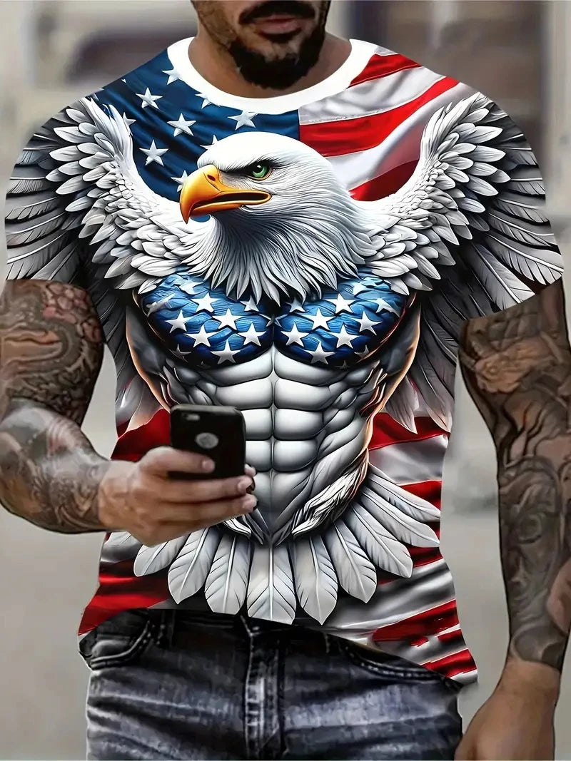 New Cool Eagle Pattern T Shirt For Men Clothing 3D Print Flame Eagle Summer Streetwear Trendy Short Sleeve Men  T-Shirts Tops
