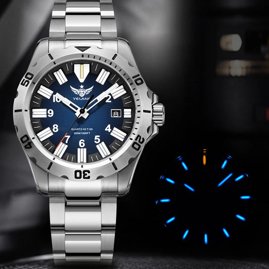 YELANG V1036 42mm Men Quartz Watch Luminous 10 Years Lithium Movement Rotated Dial 30ATM 300m Waterproof Military Style Watches