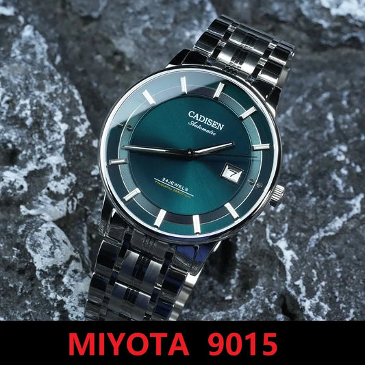 CADISEN Automatic Mechanical Ultra-thin Wriswatch MIYOTA 9015 Top Brand Luxury Curved Single-dome Sapphire Crystal Watch Man