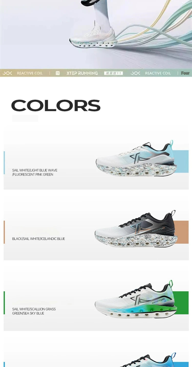 Xtep Reactive Coil 11.0 running shoes for men, summer sports shoes, shock absorption rebound soft sneakers 976219110026