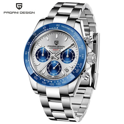PAGANI DESIGN V2 40MM Herrenuhr mit Meteorit-Zifferblatt, Quarzwerk, Saphirglas, Retro-Chronograph, wasserdichte Uhr für Herren