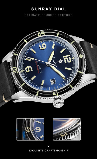 CADISEN 2026 Watch Men Mechanical Wristwatches MIYOTA 8215 Movement Genuine Leather Strap Waterproof Luminous Red Mens Watches