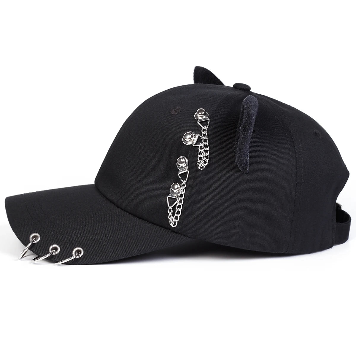 Unisex Cat Ear Chain Iron Ring Baseball Caps Spring Autumn Outdoor Adjustable Casual Hats Sunscreen Hat Sports Cap