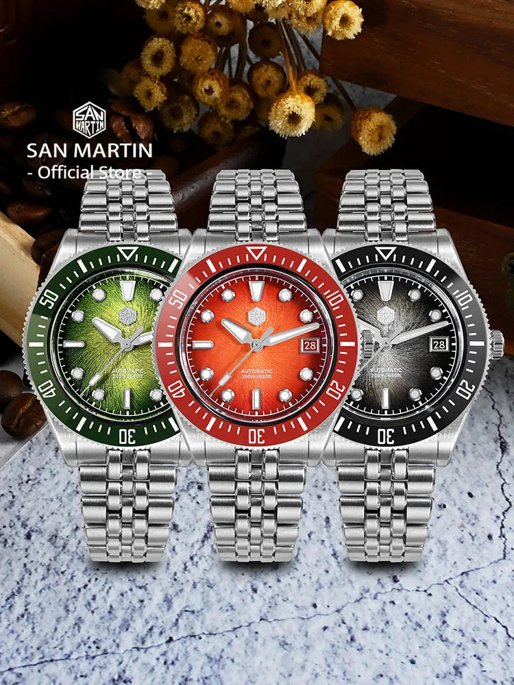 San Martin 37.5mm 40mm Men Diver Watch Miyota 9015 Enamel Dial Luxury Automatic Mechanical Wristwatch Waterproof 200m SN0148