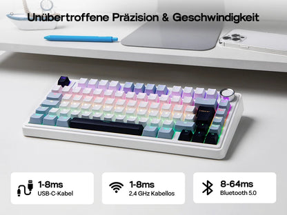 Tastiera meccanica wireless EPOMAKER x AULA F75 ISO-DE con connettività tri-mode, layout tedesco QWERTZ e batteria da 4000 mAh