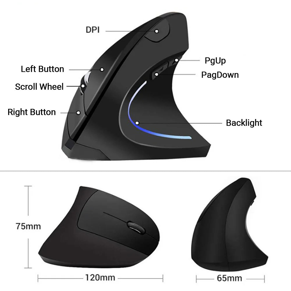 Nuevo ratón vertical inalámbrico 2.4GHz con DPI ajustable, óptico, ergonómico para la muñeca, con retroiluminación gaming, para portátil, tablet, Mac e iPad