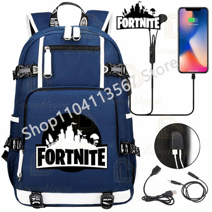 Ultima Knight F-Fortnited Battle Royale Rucksack mit USB-Ladeanschluss, Anime-Figuren und Studienfach für Schreibwaren für Schüler