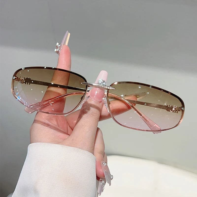 Alloy Rimless Square Sunglasses Women New in Stylish Outdoor Decor Shades Women Trendy Pink Silver Designer Mirror Sun Glasses