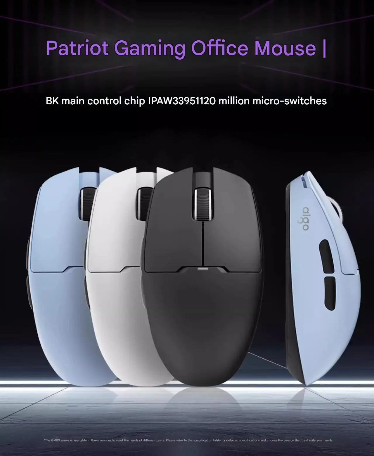 Aigo GM80 PLUS PRO bezdrátová myš Bluetooth PAW3311/PAW3395, lehká 1000HZ kabelová herní e-sportovní myš se třemi režimy, dárek