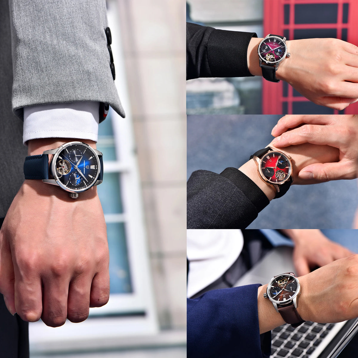 PAGANI DESIGN – luksuzni mehanički sat za muškarce, 41 mm, safirno staklo, kožni remen, vodootporan, u pilotskom stilu, s turbiljonom i fazama mjeseca