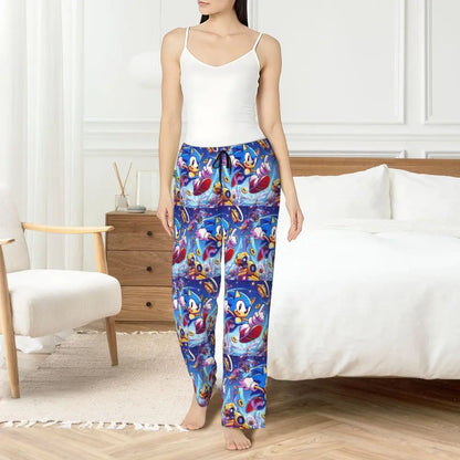 Custom Women Soniced Pajama Pants Printed Hedgehog Game Sleep Sleepwear Bottoms with Pockets