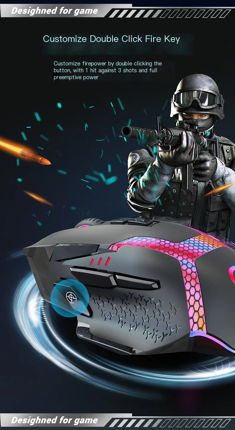 Ratón gaming con cable, 12000 DPI ajustables, programación de macros, retroiluminación RGB, diseño ergonómico y tecla de disparo para e-sports, ratón para PC