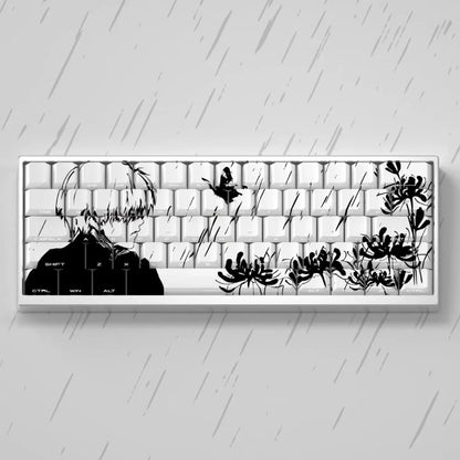 Sakura Raven Keycaps Cherry Side-engraved Translucent Keycaps PBT 129 Keys for Wooting 68/84/87/104 Mechanical Keyboards.