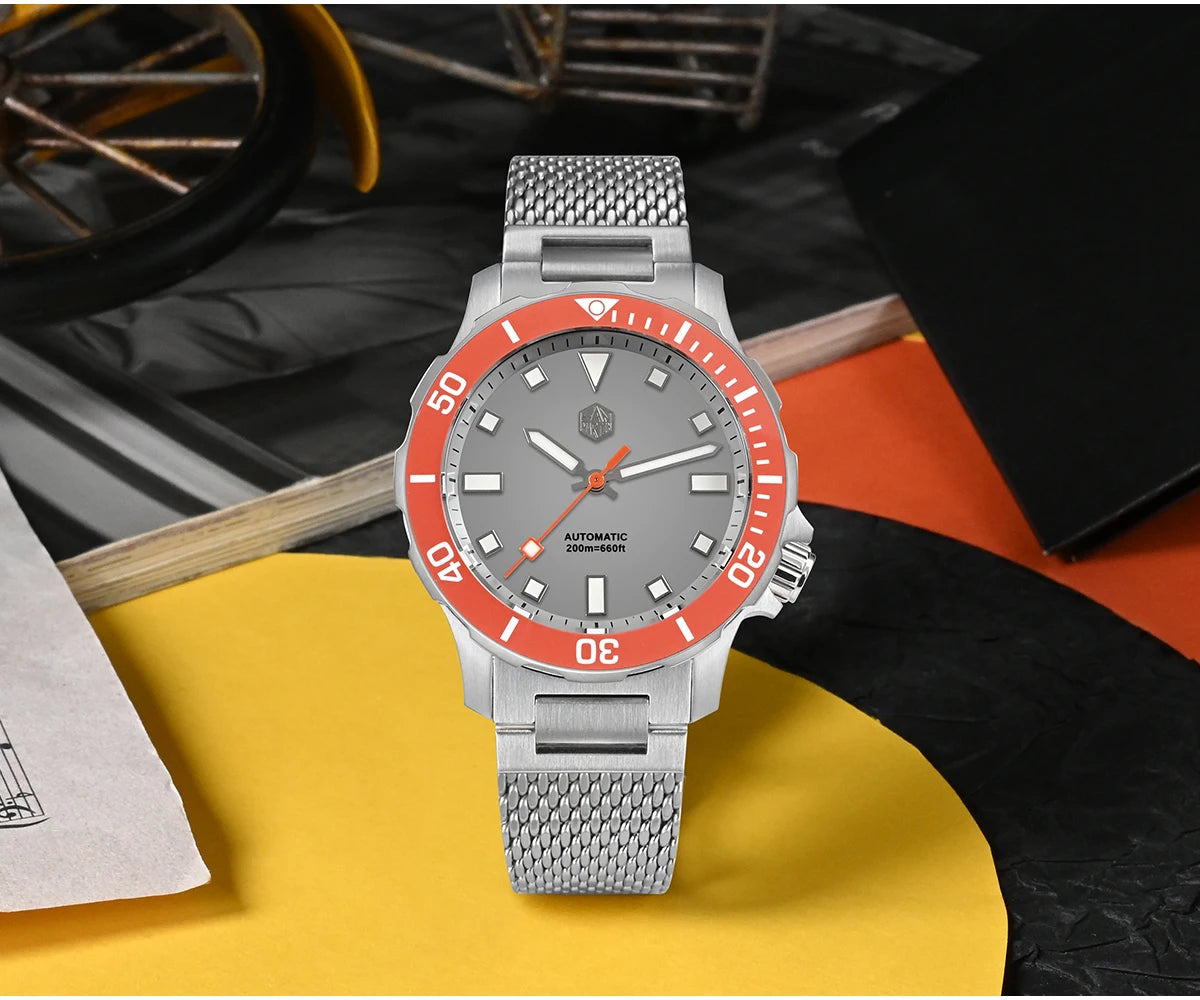 San Martin Original Design Diver 39.5mm V2 Men Watch NH35 Automatic Mechanical Watch Milanese Bracelet Waterproof 200m Luminous