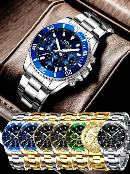 BIDEN Multi-functional men's quartz watch luxury waterproof night light business style diving series casual fashion watch