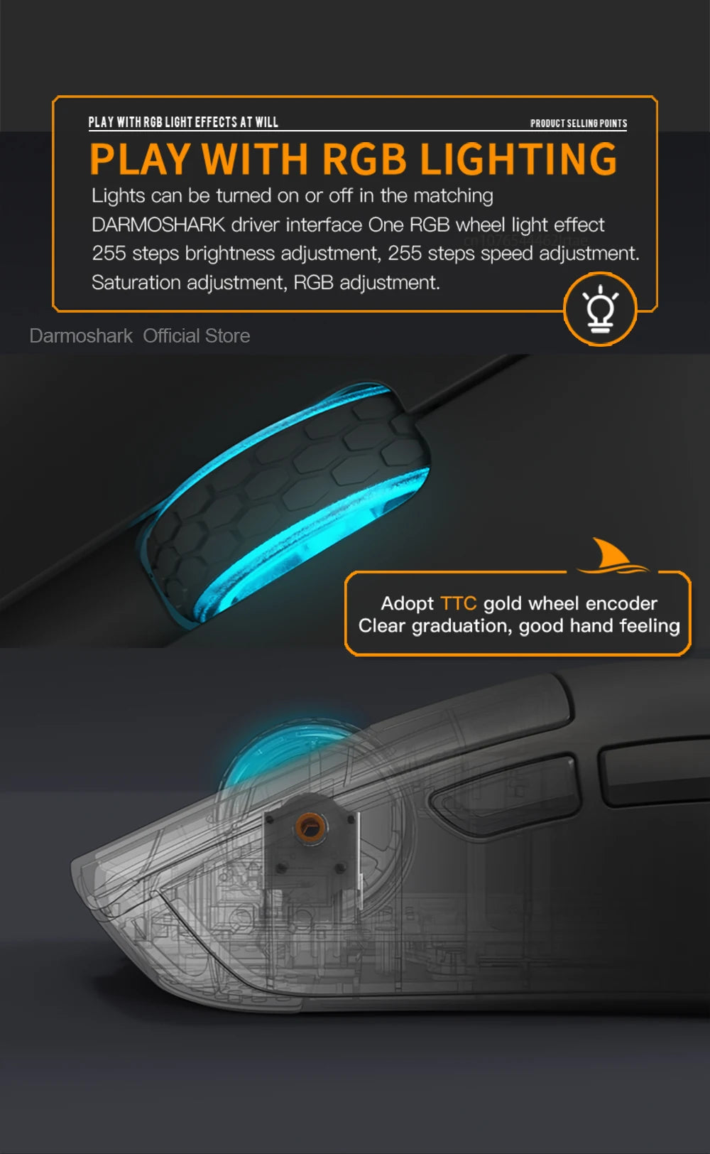 Mouse da gaming Darmoshark M3Pro 2.4G BT wireless tri-mode, sensore PAW3395, N52840, 26000DPI, mouse con driver macro per mani grandi per il gaming