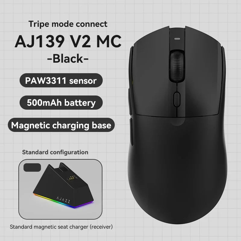 AJAZZ AJ139 V2 PRO Wireless Gaming Mouse, PAW3395/PAW3311 Sensor, 26000 DPI Bluetooth & 2.4GHz Wireless Gaming Mouse for PC, Laptop & Esports