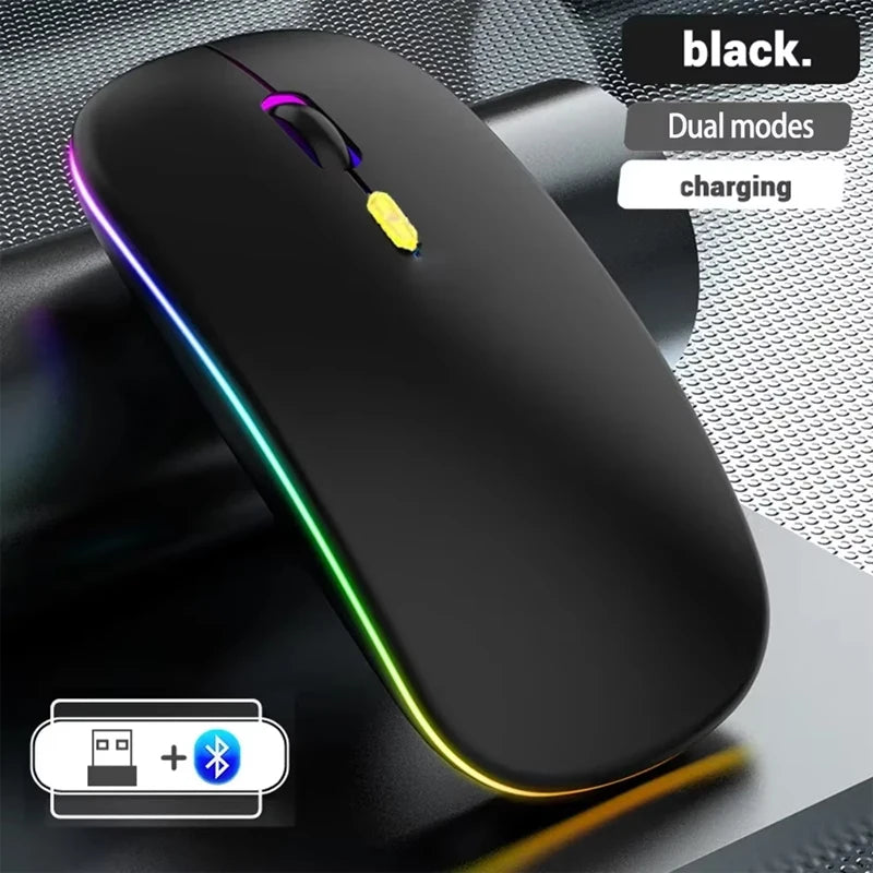 Ratón inalámbrico recargable de doble modo, compatible con Bluetooth y USB 2.4G, para ordenador, portátil, iPad, tablet y notebook, ratón gaming