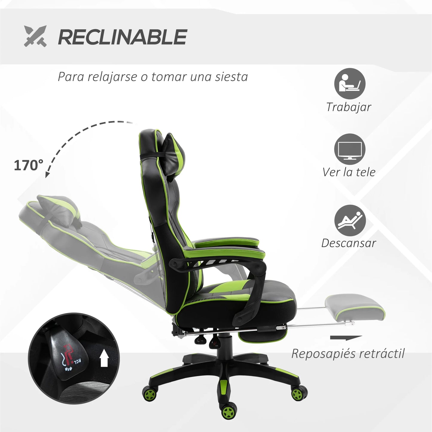 Vinsetto Ergonomic Racing Chair Reclining Backrest 65X70X118.5-126.5Cm