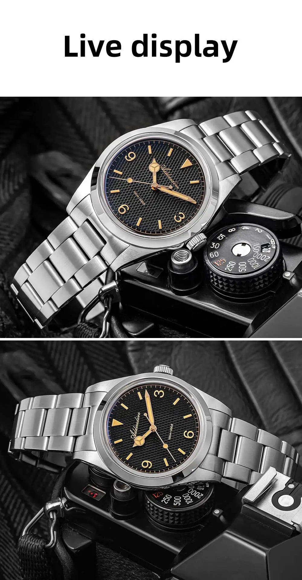 ADDIESDIVE New Men's Analog Watch Bubble Mirror Glass 100m Luminous Men's Quartz Watches with Stainless Steel Bracelet AD2096