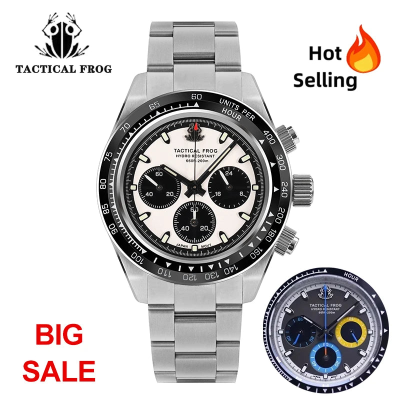 Tactical Frog Quartz Watch VS75 Solar Chronograph Sapphire 200m Waterproof Luxury Watch Luminous Quartz Movement 41mm Mens Watch