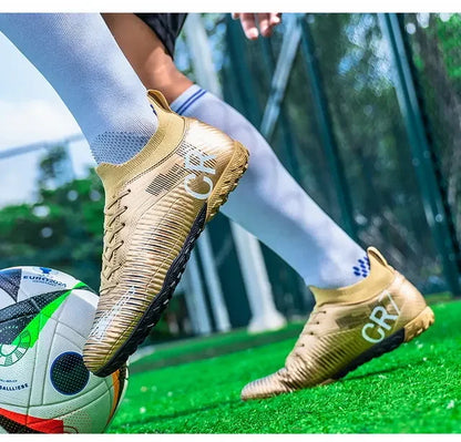 Kids Anti-Collision Toe Football Boots Lace-Up Closure Short Non-Slip Studs Wearproof Breathable Outdoor Grass Game Shoes