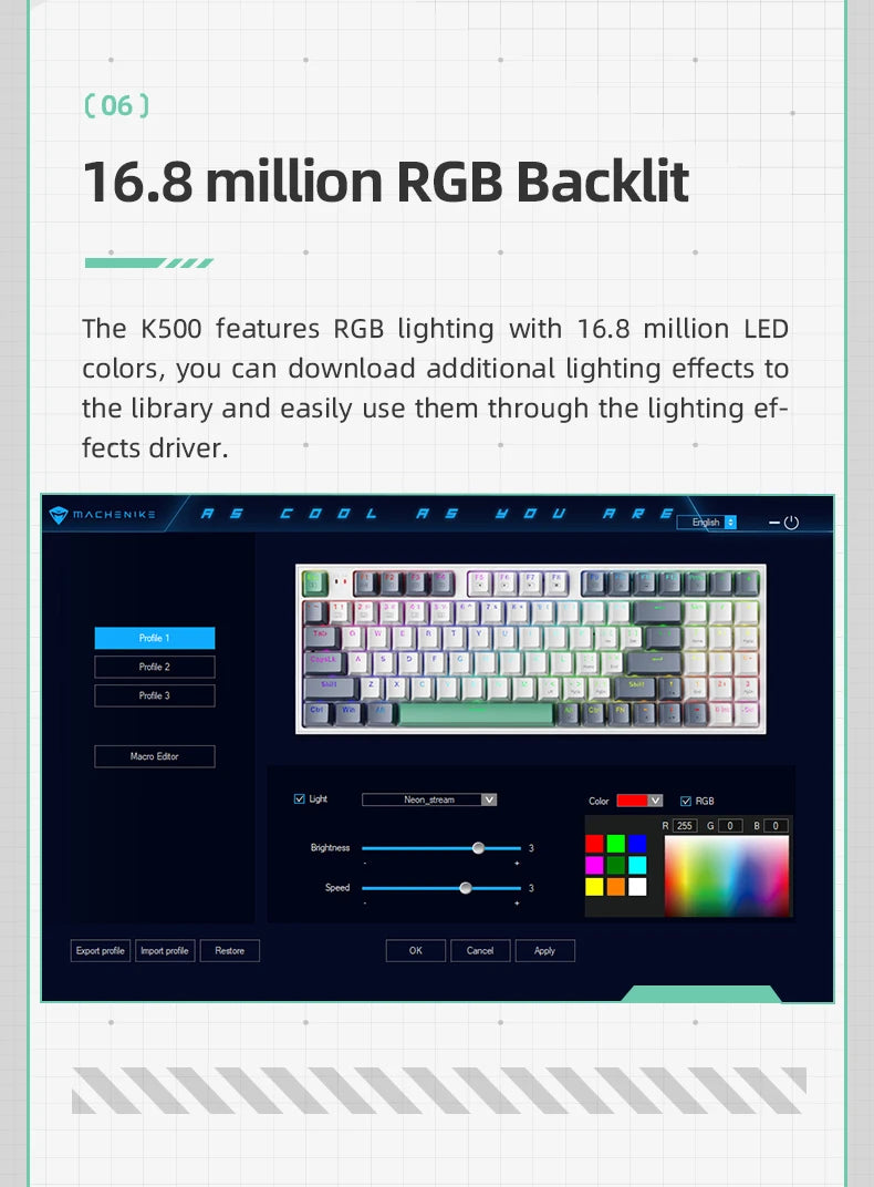 MACHENIKE K500 Mechanical Keyboard Wired Gaming Keyboard K500-B94 Hot Swappable 94 Keys 90% Layout RGB Backlight for PC Laptop