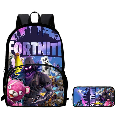 Conjunto de 2 Peças de Mochila Escolar Infantil FORTNITE Cartoon, Mochila Leve e Resistente e Estojo com Bolso Frontal, Meninos e Meninas 5-10