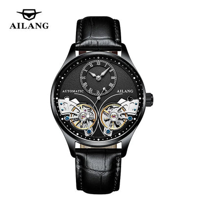 AILANG Brand New Fashion Double Tourbillon Watch for Men Luxury Stainless Steel Waterproof Automatic Mechanical Watches Mens