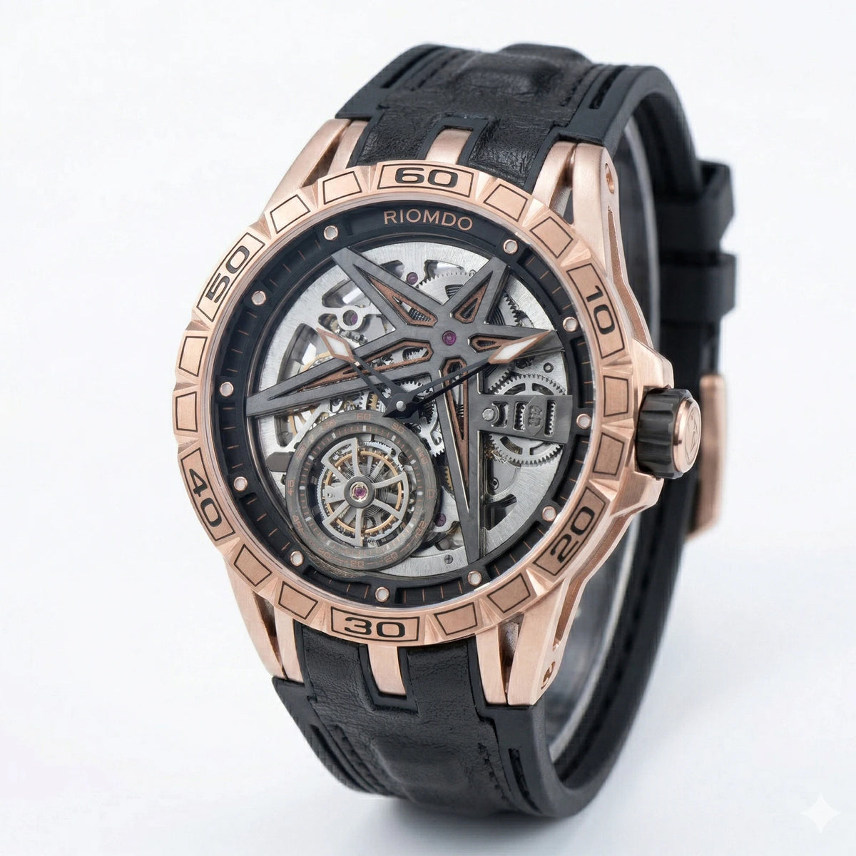OBLVLO Mens Luxury Machinery Skeleton Dial Mechanical Automatic Watch Analog White Rubber Band Military Watch RD-901