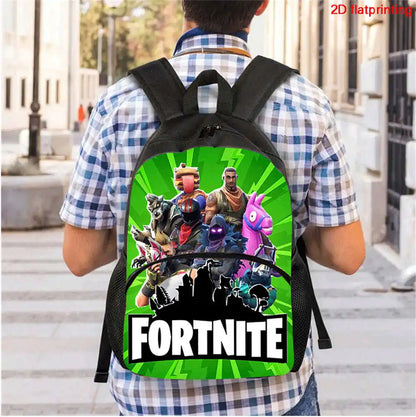 Fortnite Cartoon Backpack with Front Pocket & Pencil Case 2PCS - School Set for Boys Girls Age 5-8, Back to School Gift