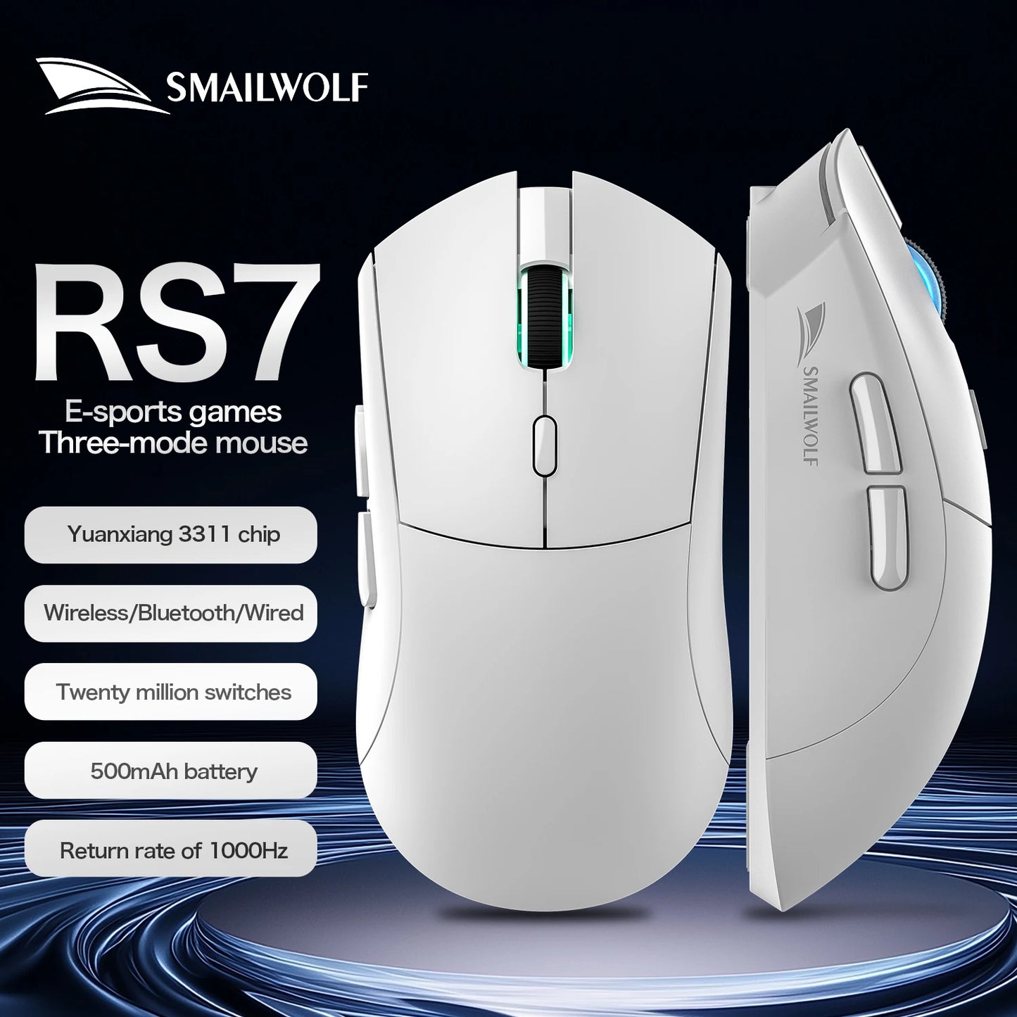 SMAILWOLF RS7 Bluetooth kabellose Gaming-Maus mit drei Modi, PAW3311, Makro-Gaming-Maus für Laptop, Gaming und Büro