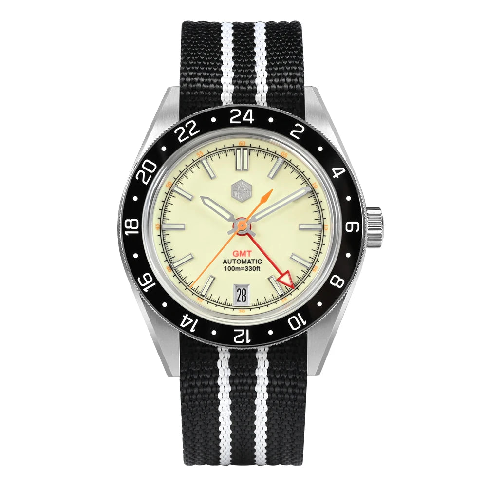 San Martin 39.5mm Limited Edition Full Lume Dial Automatic Men's Watch NH34 GMT 6H Date 10Bar Luxury Watch SN0116W